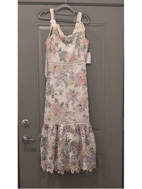 Arose Studio NWT Floral Lace Crochet Midi Maxi Dress White Pastel M $198